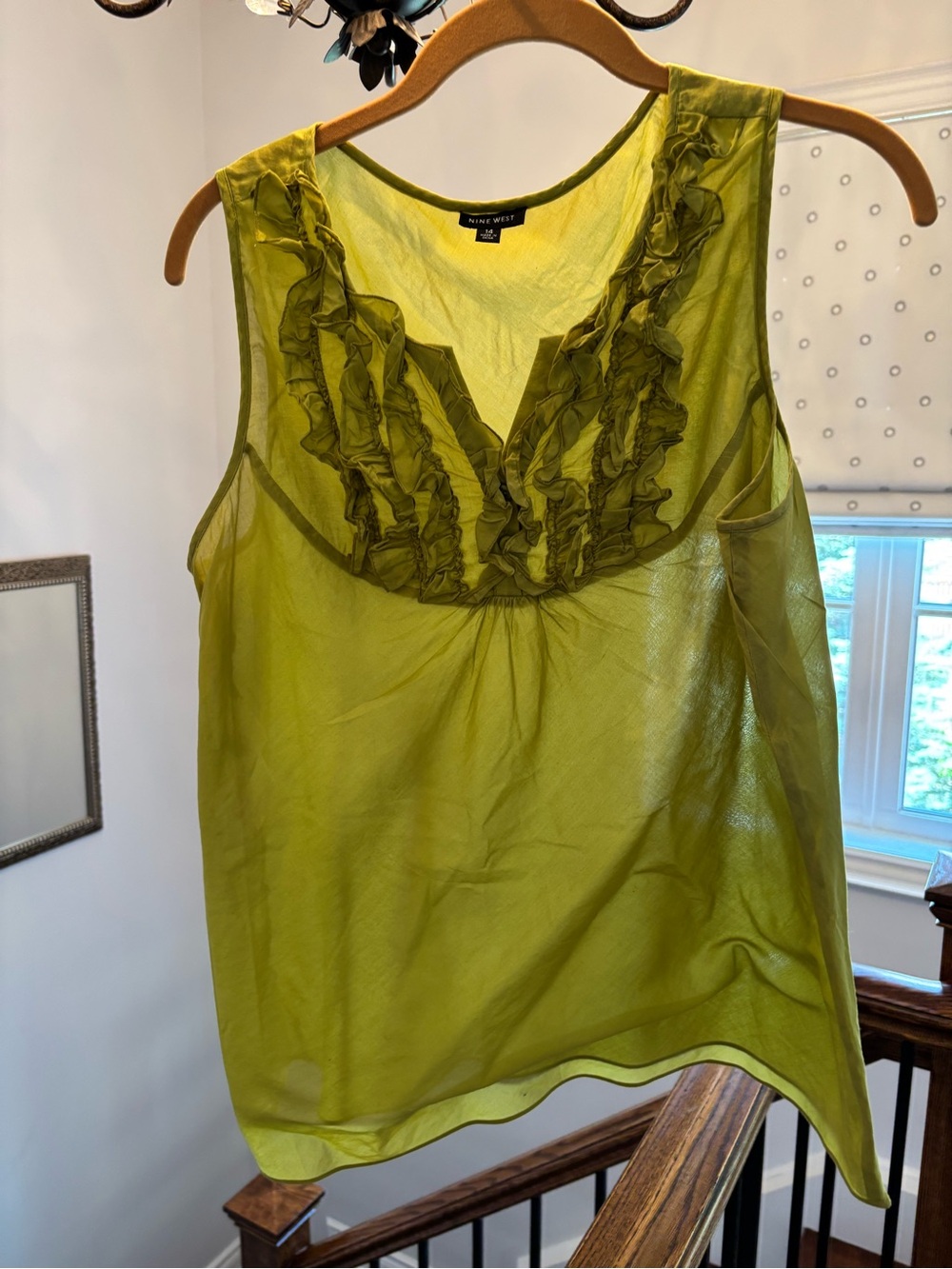 Lime Green Sleeveless Ruffle V-Neck Top by Nine West